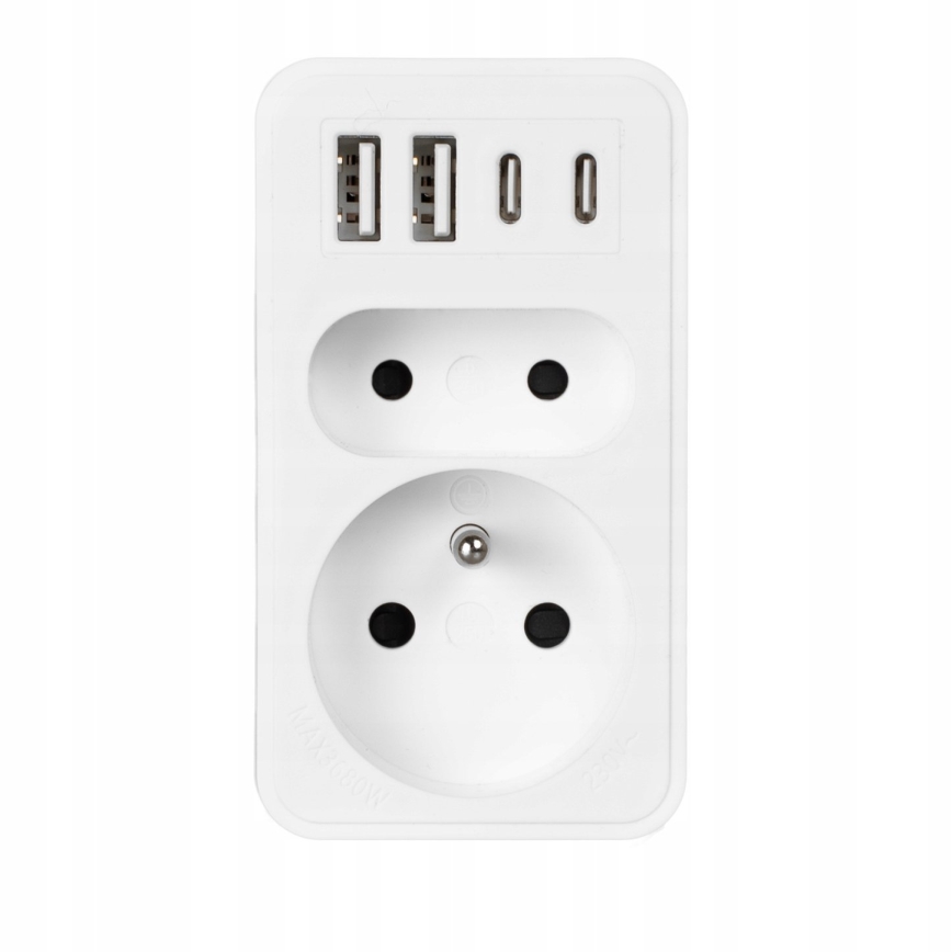 Regleta con 2 enchufes + 2x USB-C + 2x USB-A