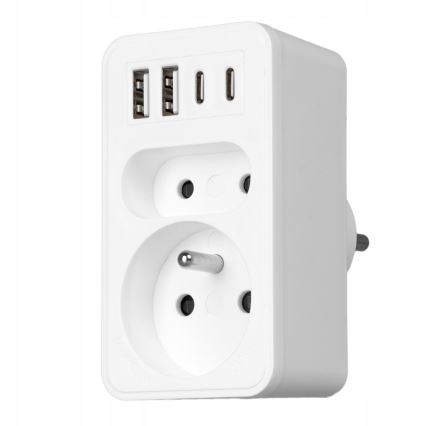 Regleta con 2 enchufes + 2x USB-C + 2x USB-A