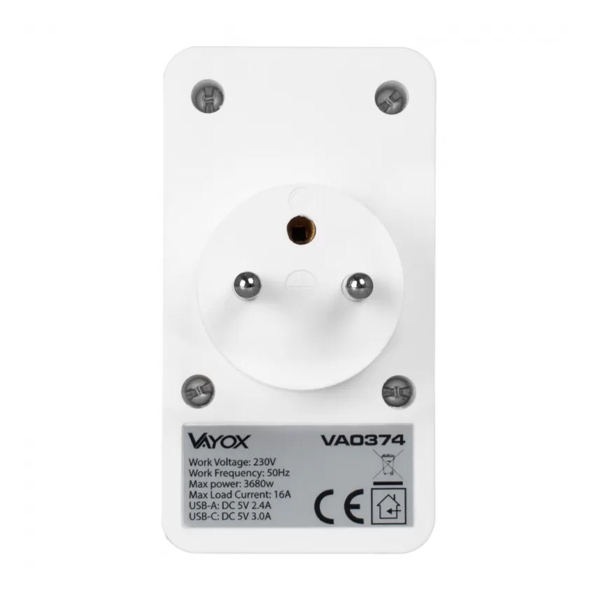 Regleta con 2 enchufes + 2x USB-C + 2x USB-A