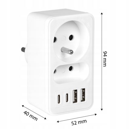 Regleta con 2 enchufes + 2x USB-C + 2x USB-A