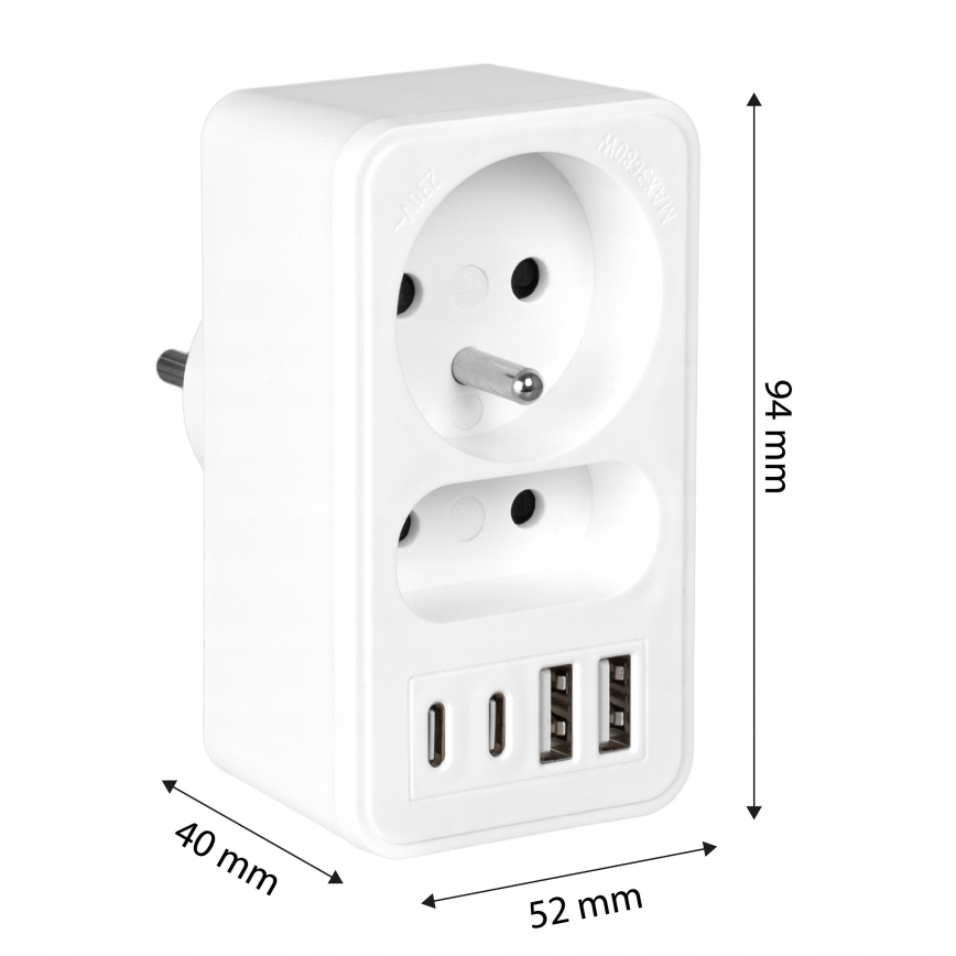 Regleta con 2 enchufes + 2x USB-C + 2x USB-A