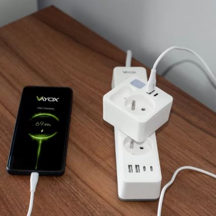 Regleta con 2 tomas + USB-C + USB-A con iluminación LED LED/0,5W/230V 3000K