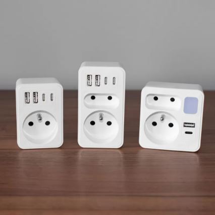 Regleta con 2 tomas + USB-C + USB-A con iluminación LED LED/0,5W/230V 3000K