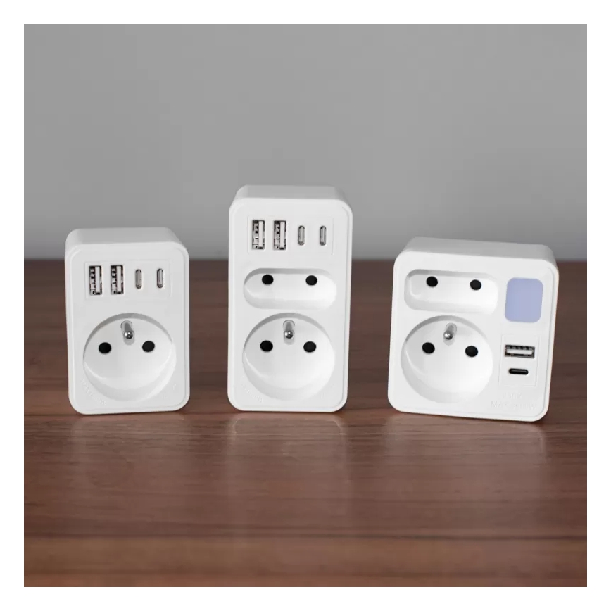 Regleta con 2 tomas + USB-C + USB-A con iluminación LED LED/0,5W/230V 3000K