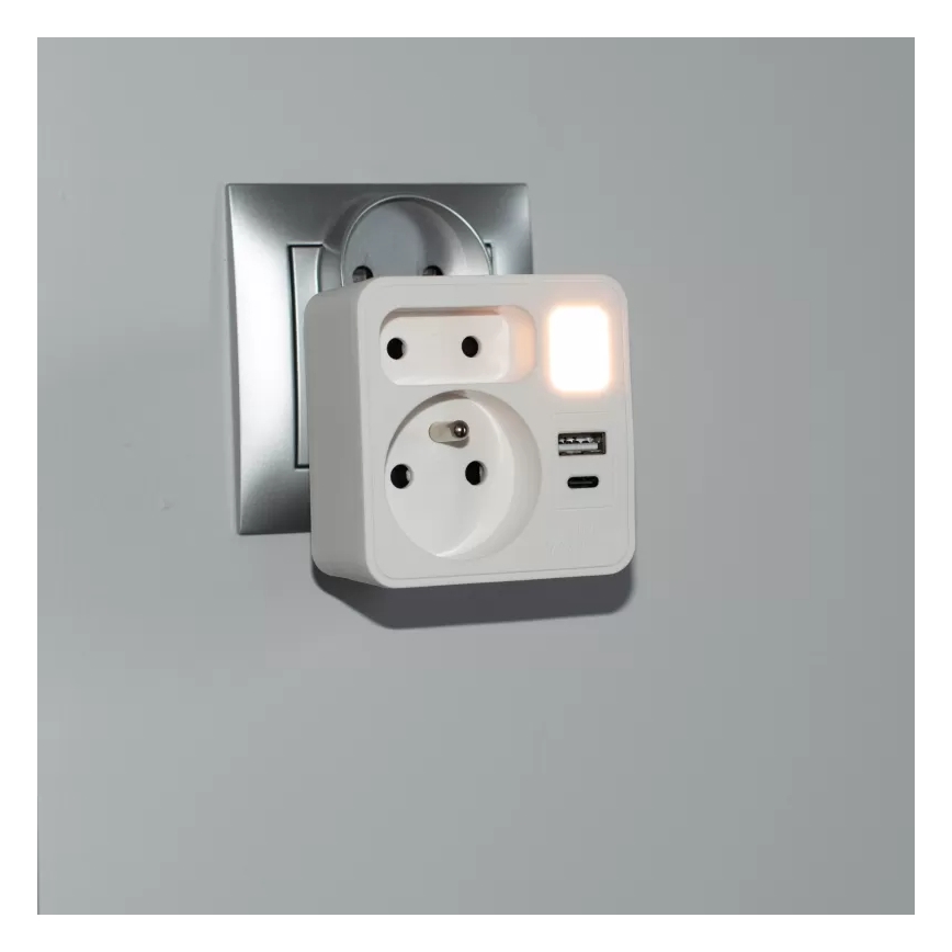 Regleta con 2 tomas + USB-C + USB-A con iluminación LED LED/0,5W/230V 3000K