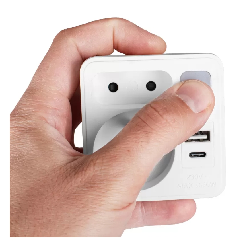 Regleta con 2 tomas + USB-C + USB-A con iluminación LED LED/0,5W/230V 3000K