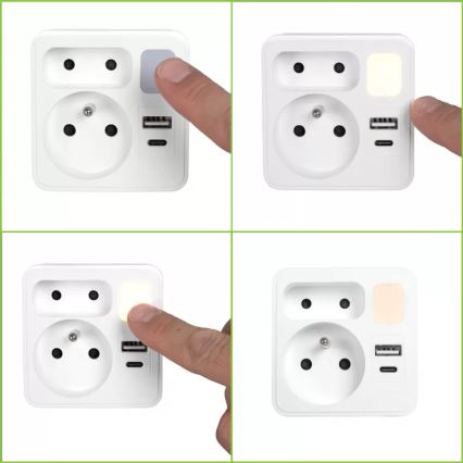 Regleta con 2 tomas + USB-C + USB-A con iluminación LED LED/0,5W/230V 3000K