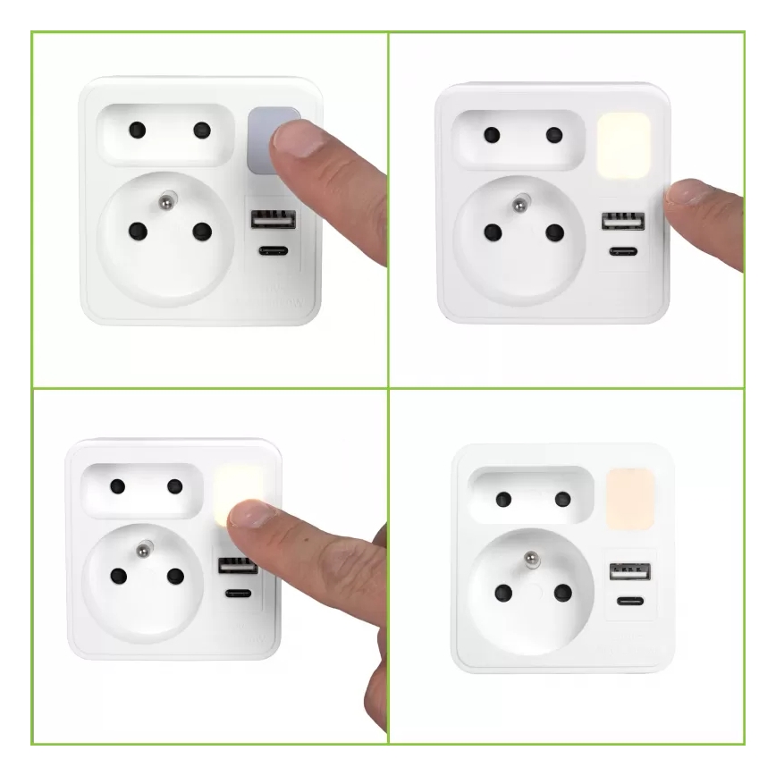 Regleta con 2 tomas + USB-C + USB-A con iluminación LED LED/0,5W/230V 3000K