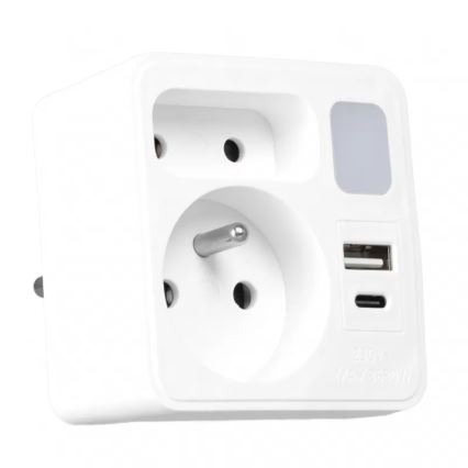 Regleta con 2 tomas + USB-C + USB-A con iluminación LED LED/0,5W/230V 3000K