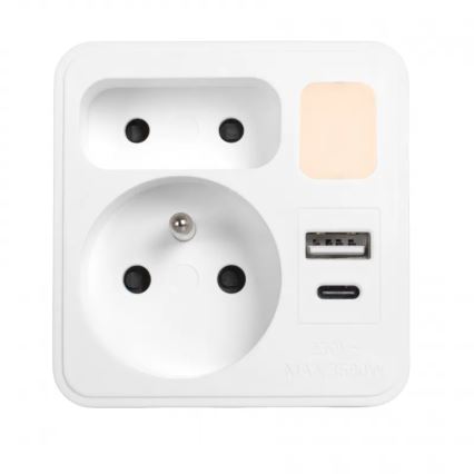 Regleta con 2 tomas + USB-C + USB-A con iluminación LED LED/0,5W/230V 3000K