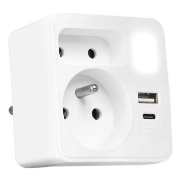 Regleta con 2 tomas + USB-C + USB-A con iluminación LED LED/0,5W/230V 3000K