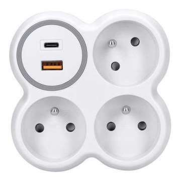 Regleta con 3 tomas de 16A y cargador rápido USB A+C 20W