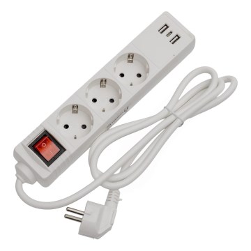 Regleta con interruptor 3 enchufes+2xUSB-A+1xUSB-C 1,5m SCHUKO blanca