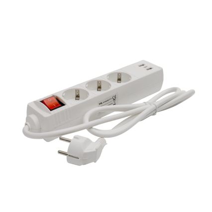 Regleta con interruptor 3 enchufes+2xUSB-A+1xUSB-C 1,5m SCHUKO blanca