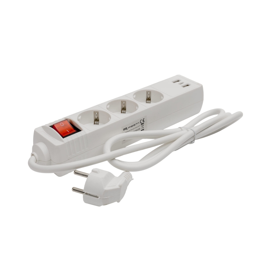 Regleta con interruptor 3 enchufes+2xUSB-A+1xUSB-C 1,5m SCHUKO blanca