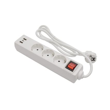 Regleta con interruptor 3 enchufes+2xUSB-A+1xUSB-C 1,5m SCHUKO blanca