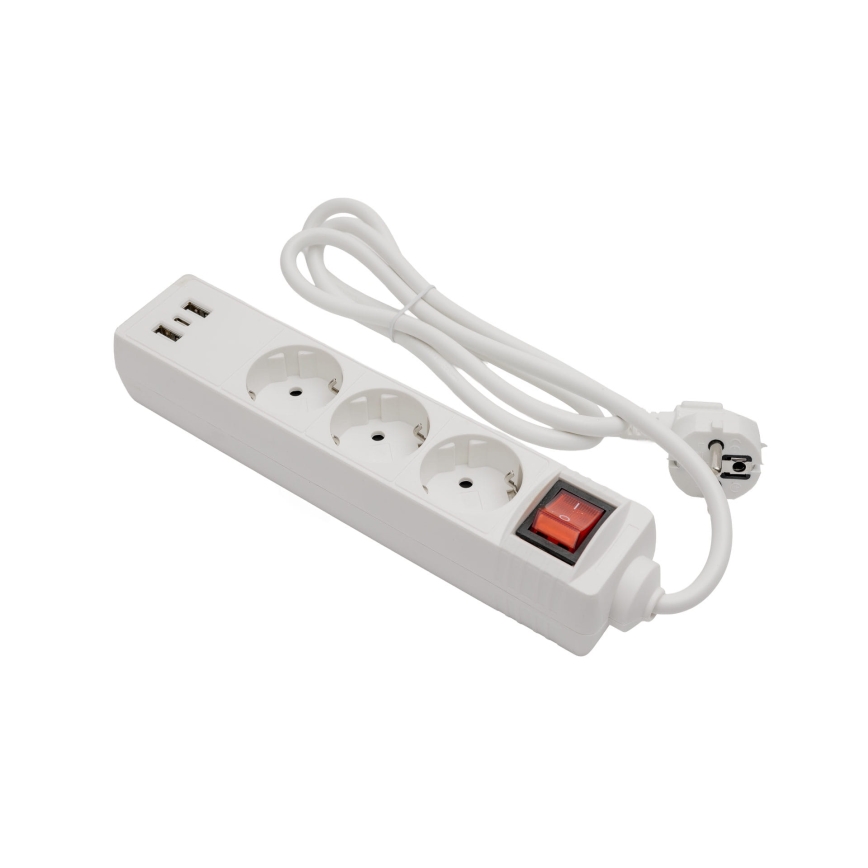 Regleta con interruptor 3 enchufes+2xUSB-A+1xUSB-C 1,5m SCHUKO blanca