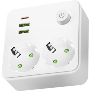 Regleta con interruptor LINEA 2x230 V + 3x USB A/C SCHUKO blanca