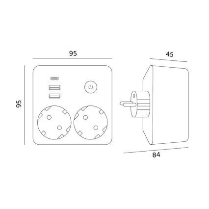 Regleta con interruptor LINEA 2x230 V + 3x USB A/C SCHUKO blanca