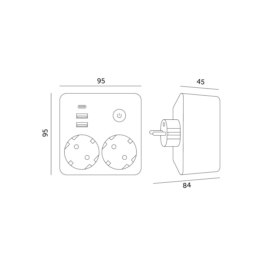 Regleta con interruptor LINEA 2x230 V + 3x USB A/C SCHUKO blanca