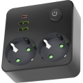 Regleta con interruptor LINEA 2x230V + 3xUSB A/C SCHUKO negra