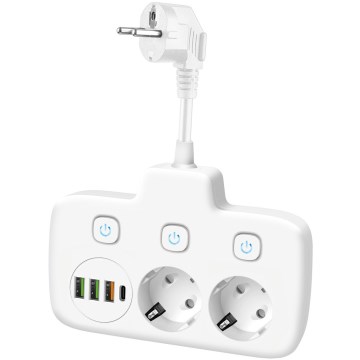 Regleta con interruptor LINEA 2x230V + 4xUSB A/C SCHUKO blanca