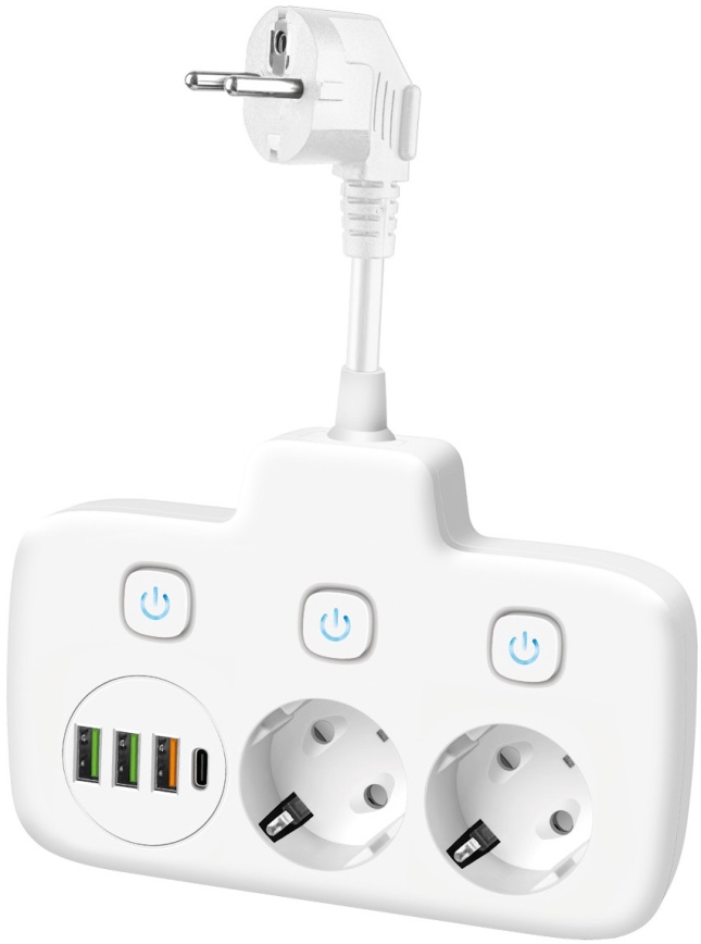 Regleta con interruptor LINEA 2x230V + 4xUSB A/C SCHUKO blanca