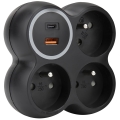 Regleta de enchufes 3x 15 A con puertos USB tipo A y C, negra