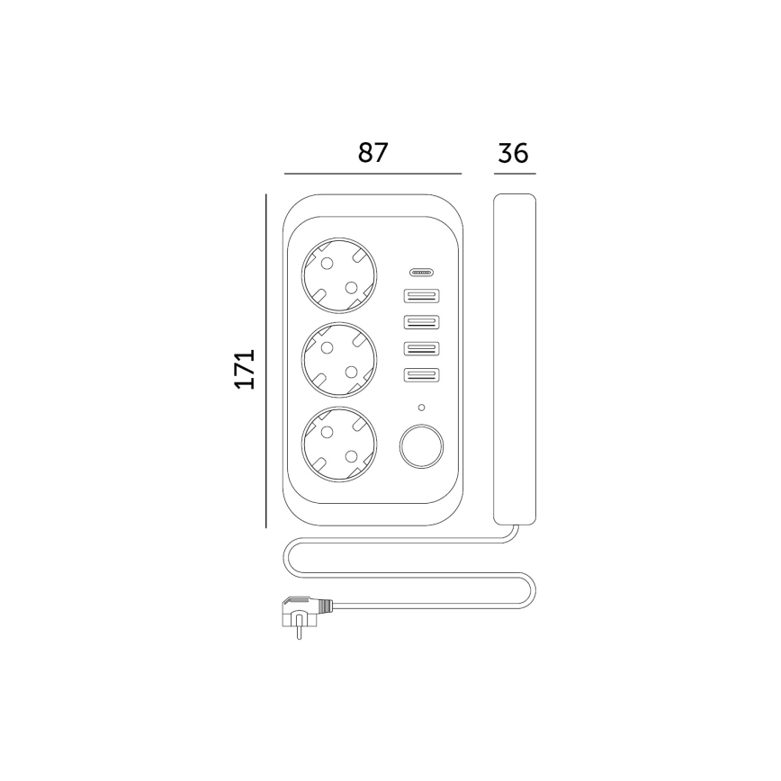 Regleta de enchufes con interruptor LINEA 3x230V + 5xUSB A/C 1,5 m SCHUKO negro