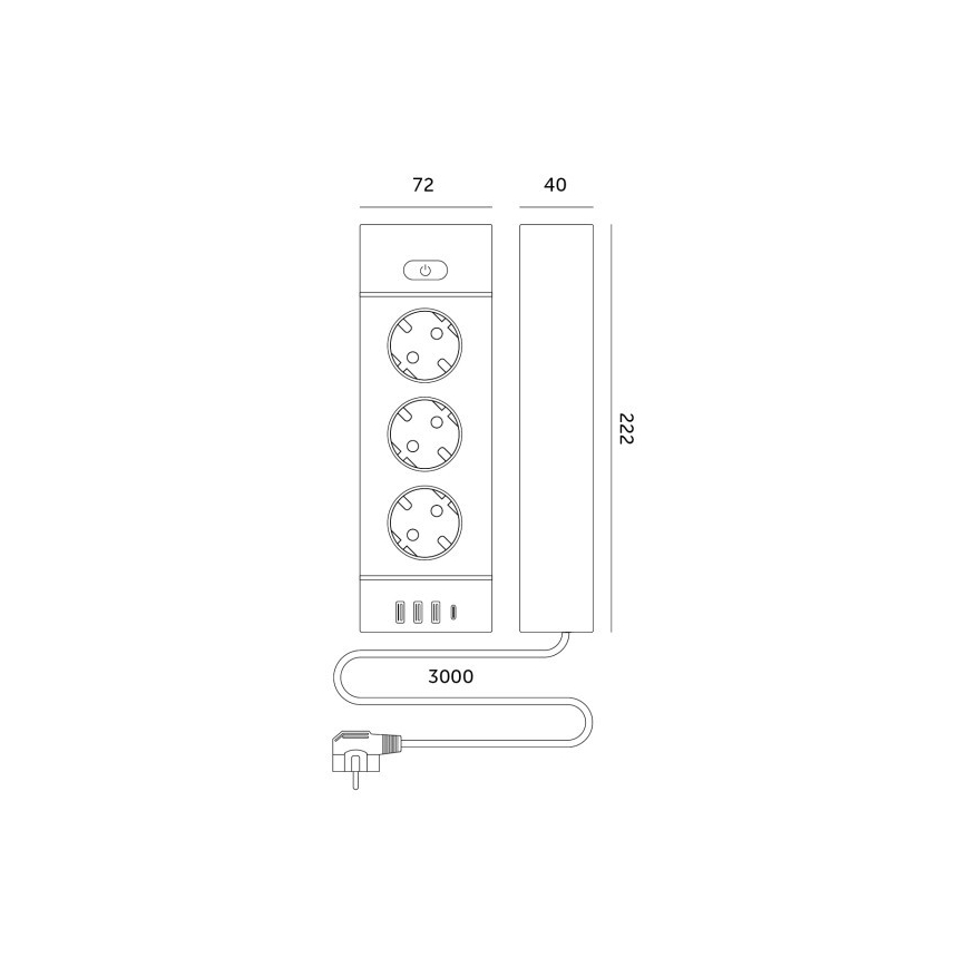 Regleta de enchufes con interruptor LINEA PRO 3x230V + 3xUSB-A + 1xUSB-C SCHUKO 3 m negra
