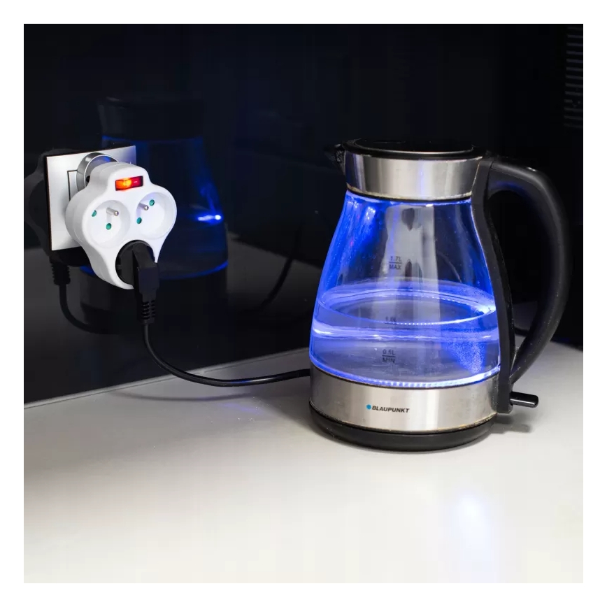 Regleta eléctrica con interruptor, 3 tomas