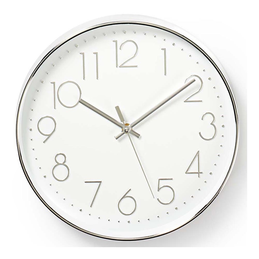 Reloj de pared 1xAA blanco/plata