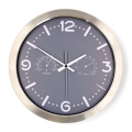 Reloj de pared con termómetro e higrómetro, Ø 30,5 cm, 1xAA, acero inoxidable/gris