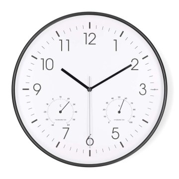 Reloj de pared con termómetro e higrómetro, Ø 30,5 cm, 1xAA, negro