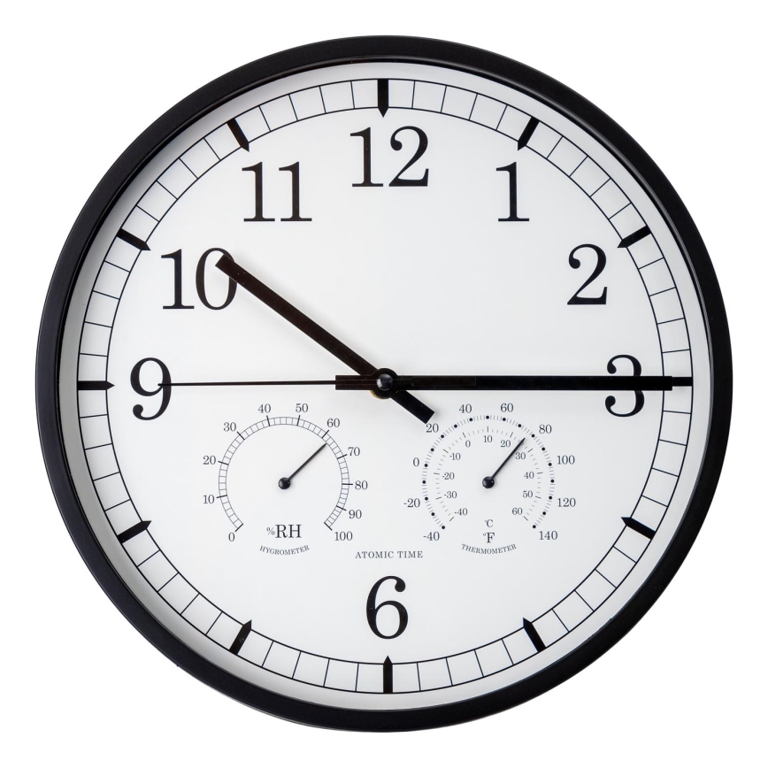 Reloj de pared con termómetro y medidor de humedad diá. 30 cm 1xAA negro/blanco