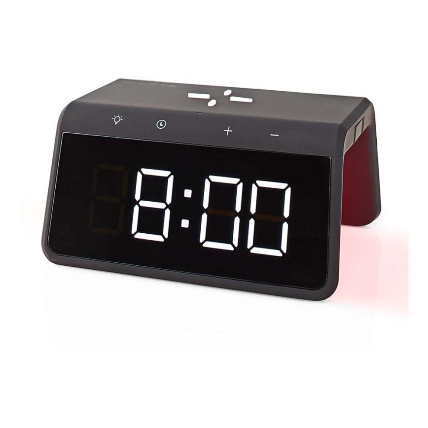 Reloj despertador con pantalla LCD y inalámbrico con cargador 15W/230V 1x CR2032 negro