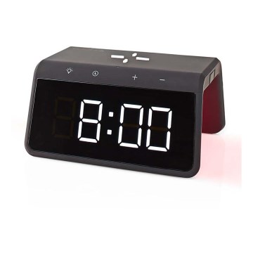 Reloj despertador con pantalla LCD y inalámbrico con cargador 15W/5V 1xCR2032 negro