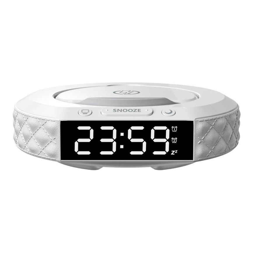 Reloj despertador con pantalla LCD y inalámbrico Qi con cargador 27W/9V 220 mAh blanco