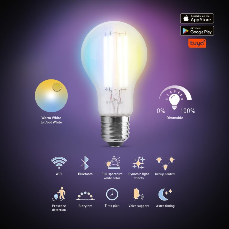 Bombilla LED regulable FILAMENT A60 E27/7W/230V 2700-6500K Wi-Fi Tuya