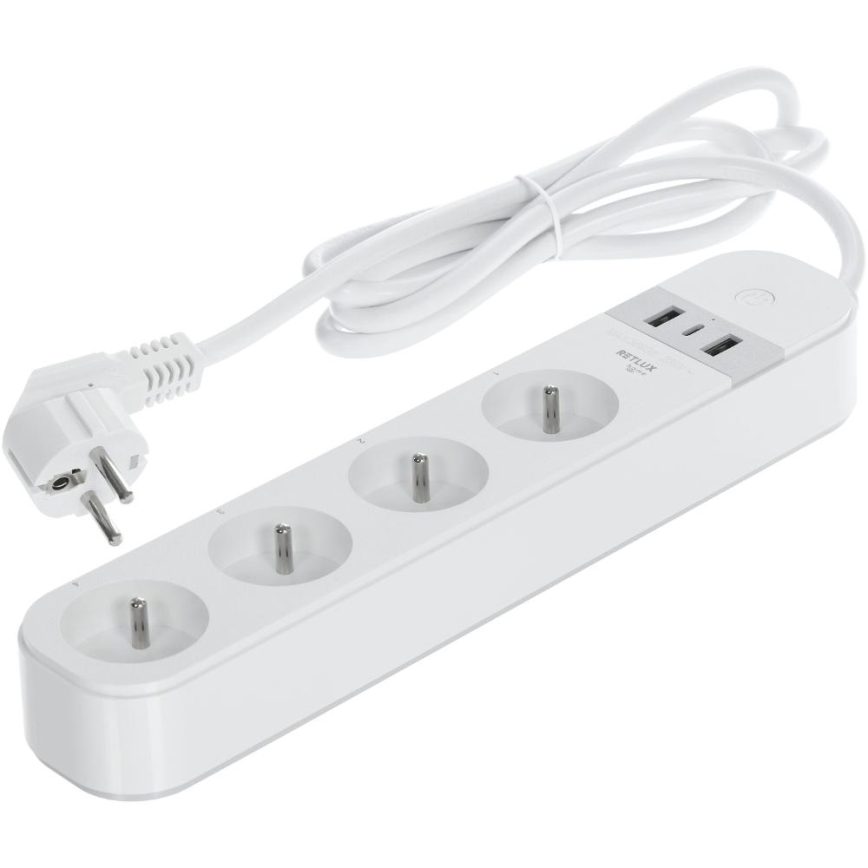 Cable alargador inteligente con interruptor 4Z + 2xUSB-A + 1xUSB-C 1,5 m Wi-Fi Tuya blanco