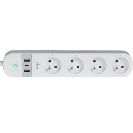 Cable alargador inteligente con interruptor 4Z + 2xUSB-A + 1xUSB-C 1,5 m Wi-Fi Tuya blanco
