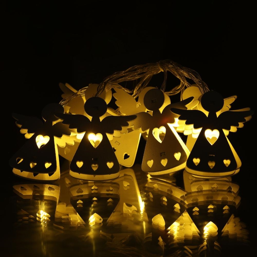 Cadena de luces de Navidad LED 10xLED/2xAA/blanco cálido 2m ángeles