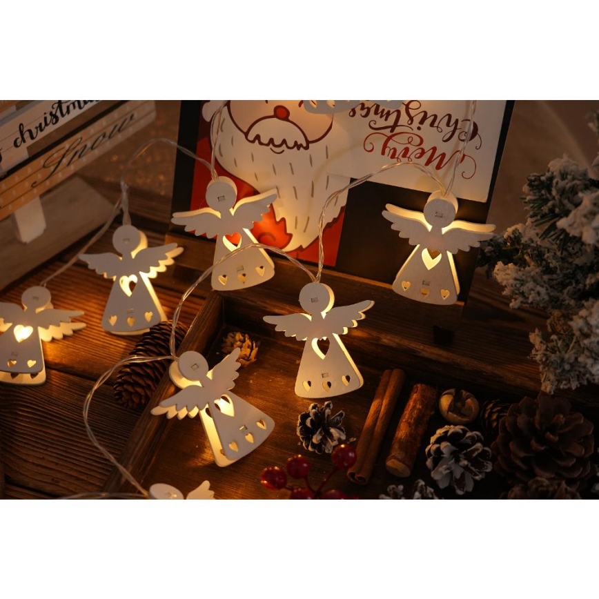 Cadena de luces de Navidad LED 10xLED/2xAA/blanco cálido 2m ángeles