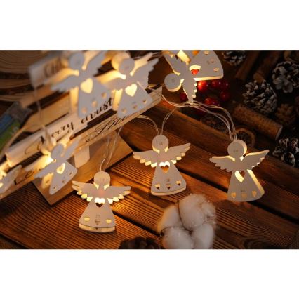 Cadena de luces de Navidad LED 10xLED/2xAA/blanco cálido 2m ángeles