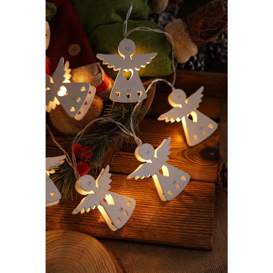 Cadena de luces de Navidad LED 10xLED/2xAA/blanco cálido 2m ángeles