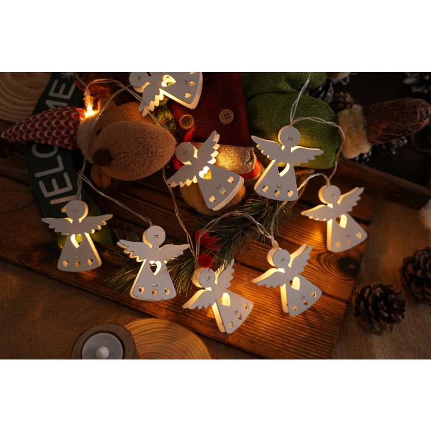 Cadena de luces de Navidad LED 10xLED/2xAA/blanco cálido 2m ángeles