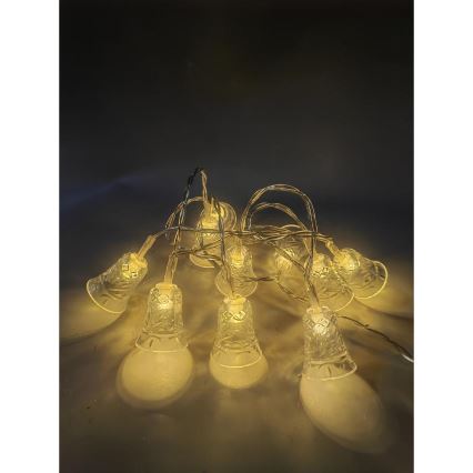 Cadena de Navidad LED 20xLED/3xAA/blanco cálido 2,2m campanas