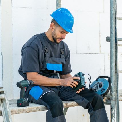 Retlux - Enrollador de cable de extensión, 3 tomas, Tipo E, 10 m, azul/negro