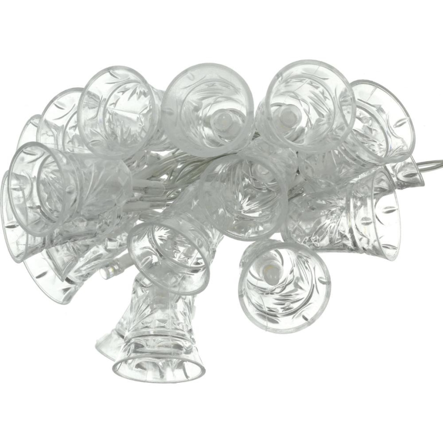 Cadena de luces LED 20 LEDs · 3x pilas AA · blanco cálido · 2,2 m · campanillas decorativas