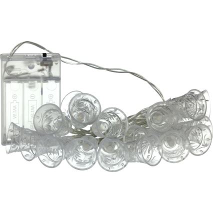Cadena de luces LED 20 LEDs · 3x pilas AA · blanco cálido · 2,2 m · campanillas decorativas